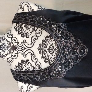 Antonio Milani Black Silk Rhinestone Beaded Embroidered Accent Blouse Sz M